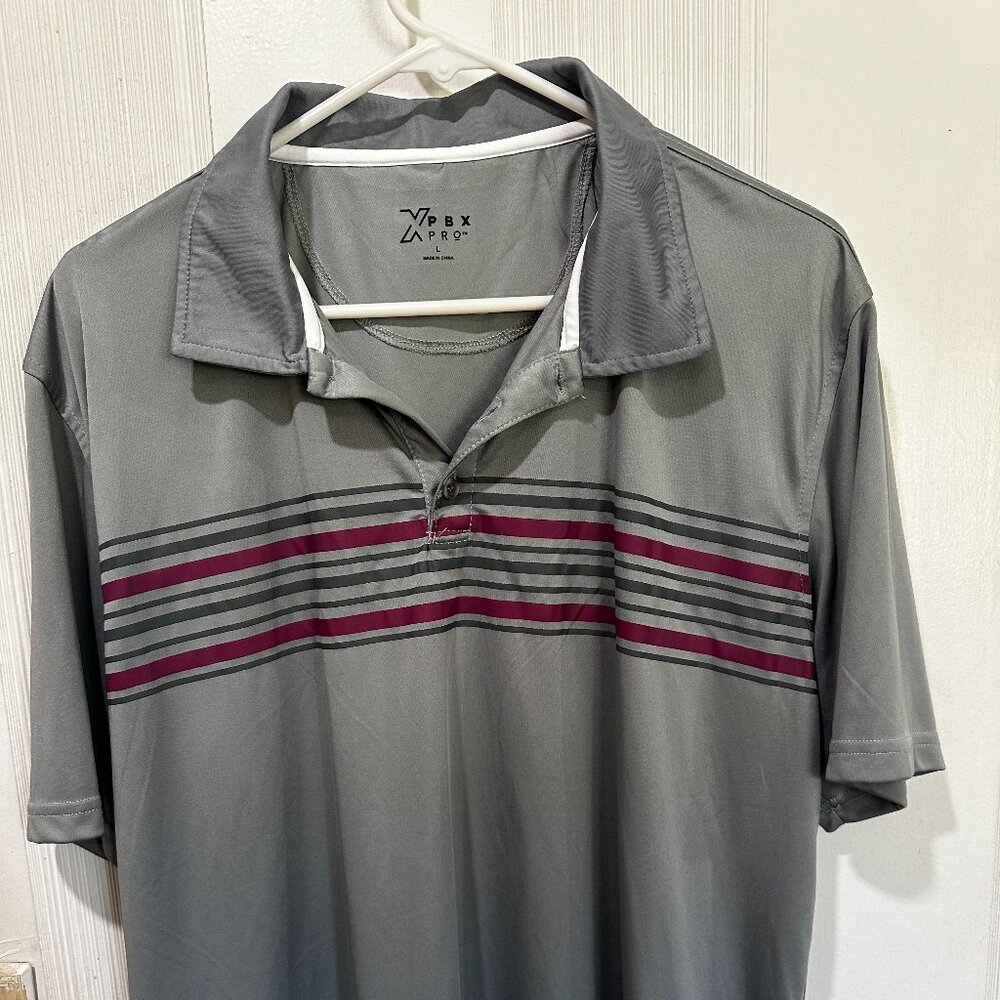 PBX Pro Men's Striped Polo Golf Shirt Grey and Fuchsia Size L